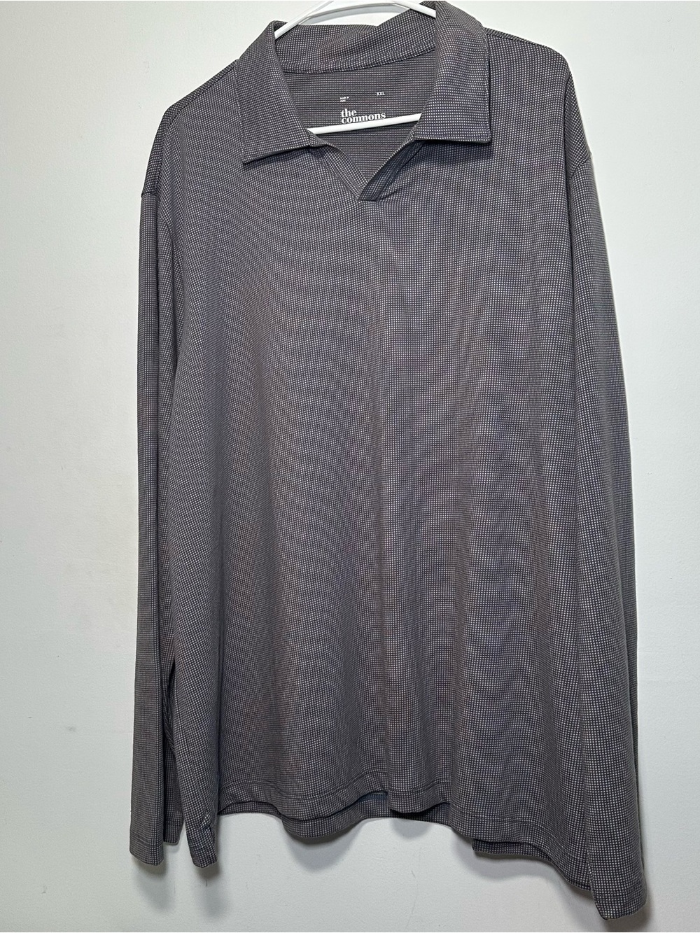 The Commons Men’s XXL Long Sleeve Knit Polo Shirt Blue Gray Micro Check Casual - Picture 5 of 13